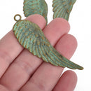 5 Bronze FEATHER Charm Pendants, Green Verdigris Patina, 2-5/8" long, chs3749