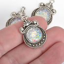 3 MERMAID Charms, White AB, Mermaid Scale Charms, Silver Bezel, Fairytale Charms, 28mm, chs3751