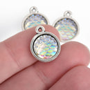 10 MERMAID Charms, White AB, Mermaid Scale Charms, Silver Bezel, Fairytale Charms, 18mm, chs3753