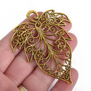 4 Gold Leaf Charms, Large Filigree Pendants, 2-7/8" long, chs3755