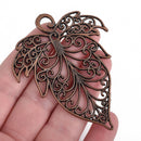 4 Copper Leaf Charms, Large Filigree Pendants, 2-7/8" long, chs3756