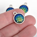 10 MERMAID Charms, Blue Green AB, Mermaid Scale Charms, Silver Bezel, Fairytale Charms, 18x14mm, chs3758