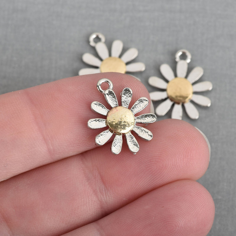 5 Daisy Flower Charms, Gold and Silver, 18mm, chs3759