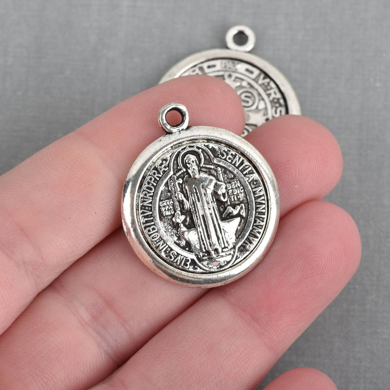 5 Religious Medal Charms, Silver Relic Charm Pendants, double sided Patron Saint charms, 32x27mm, chs3762