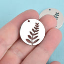 3 Stainless Steel Cut Out Charms Round Silver Tone Leaf Plant 25mm (1") Diameter, CHS3770