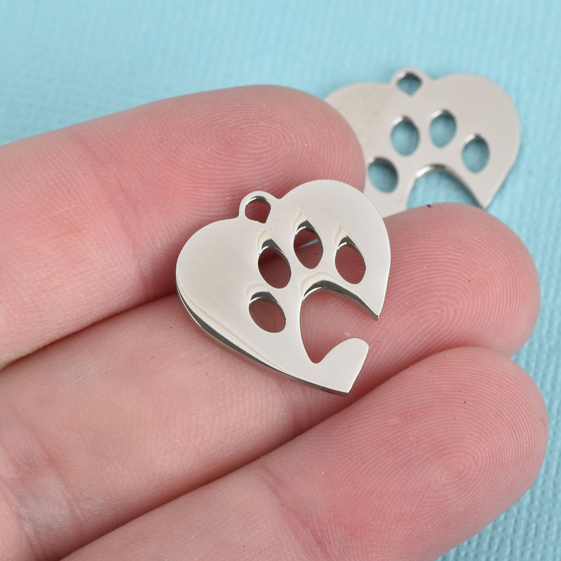 3 PAW PRINT Cut Out Charms, Stainless Steel, 22mm, chs3774