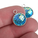 10 MERMAID Charms, Blue AB, Mermaid Scale Charms, Stainless Steel Bezel, Fairytale Charms, 18x14mm, chs3782