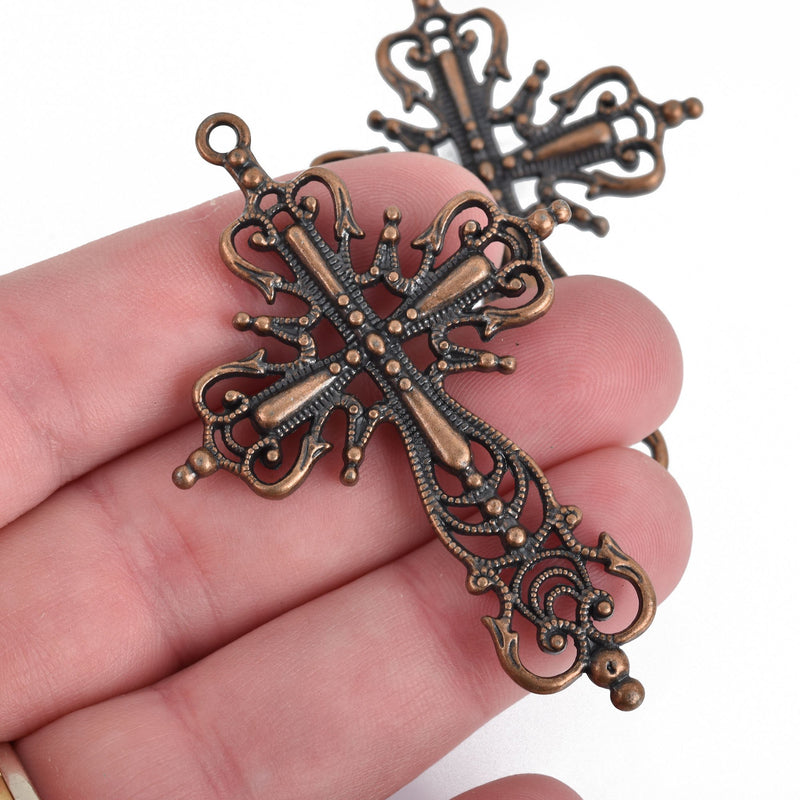 Large Ornate Antique Copper FILIGREE CROSS about 2.5" long  double sided  chs3790