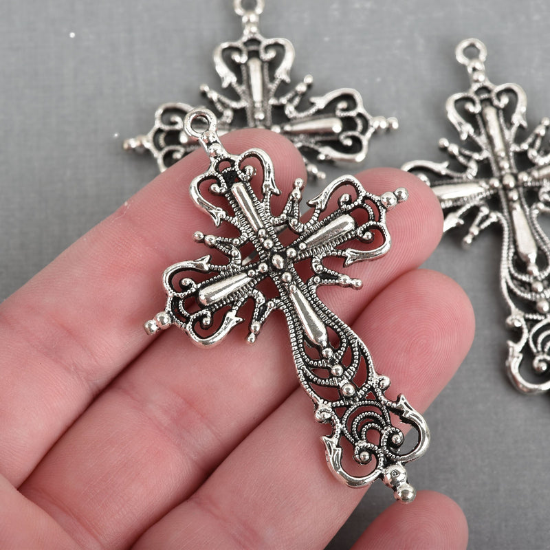 Large Ornate Silver FILIGREE CROSS about 2.5" long  double sided  chs3791