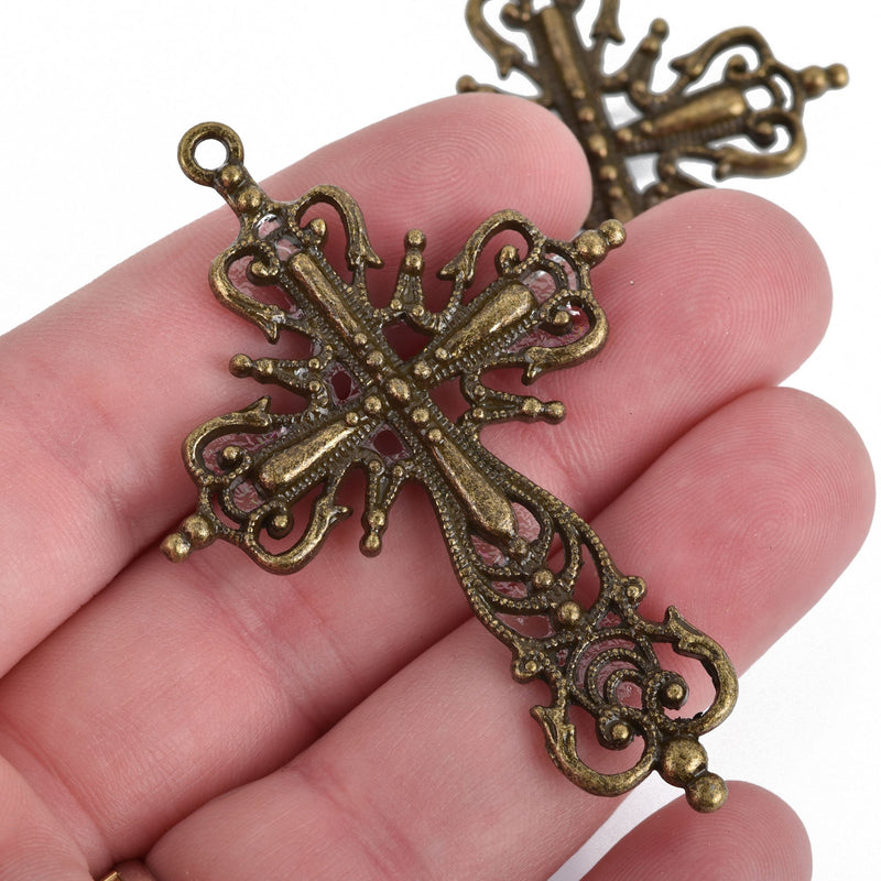 Large Ornate Bronze FILIGREE CROSS about 2.5" long  double sided  chs3794