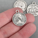 10 Silver Stamped COIN Circle Charm Pendants, half penny Australia coin, 24mm, chs3796