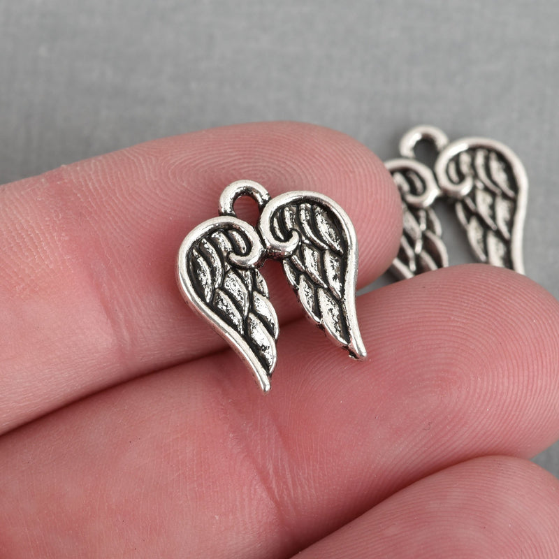50 Silver ANGEL WINGS Charms  17mm  chs3797b