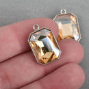 10 CHAMPAGNE Rhinestone Drop Charms, Rectangle Octagon Crystal Glass in Silver Tone Bezel 23mm, chs3810