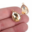 10 CHAMPAGNE Rhinestone Drop Charms, Teardrop Crystal Glass in GOLD Tone Bezel, 23x15mm, chs3811