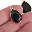 10 BLACK Rhinestone Drop Charms, Teardrop Crystal Glass in GOLD Tone Bezel, 23x15mm, chs3813
