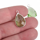 5 LIGHT PERIDOT GREEN Rhinestone Teardrop Drop Charms, Crystal Glass in Silver Bezel, August Birthstone, 22x14mm, chs3814
