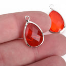 5 RUBY RED Rhinestone Teardrop Drop Charms, Crystal Glass in Silver Bezel, July Birthstone, 22x14mm, chs3816