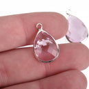 5 PINK Rhinestone Teardrop Drop Charms, Crystal Glass in Silver Bezel, October Birthstone, 22x14mm, chs3834