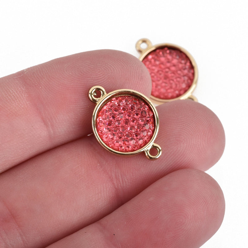 10 Gold Plated Pink Circle Connector Link Charms, 20x14mm, chs3836