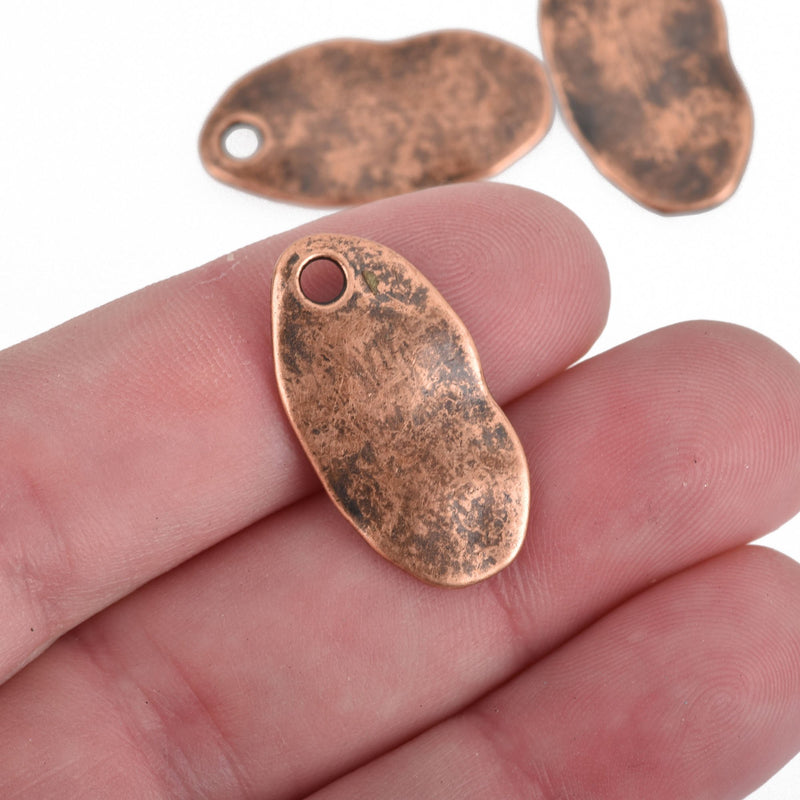 10 Copper Drop Charms, Hammered Wavy Oval, 27mm, chs3837