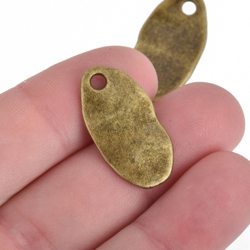 10 Bronze Drop Charms, Hammered Wavy Oval, 27mm, chs3838