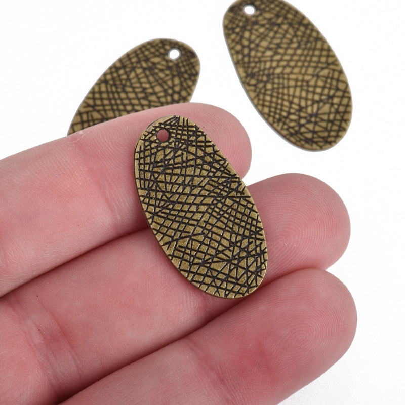 10 Bronze Drop Charms, Textured Oval, 30mm, chs3841