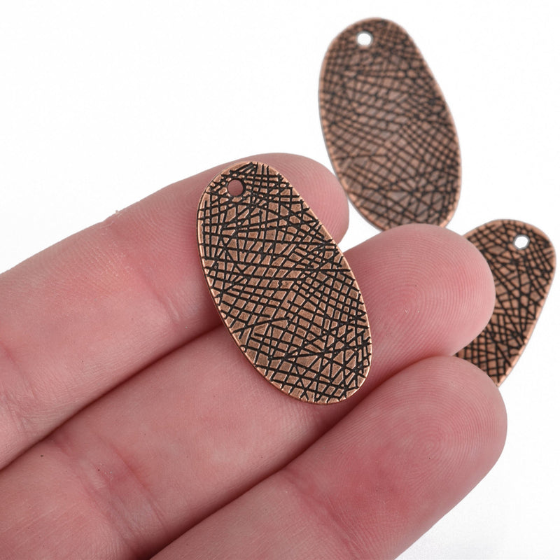 10 Copper Drop Charms, Textured Oval, 30mm, chs3843