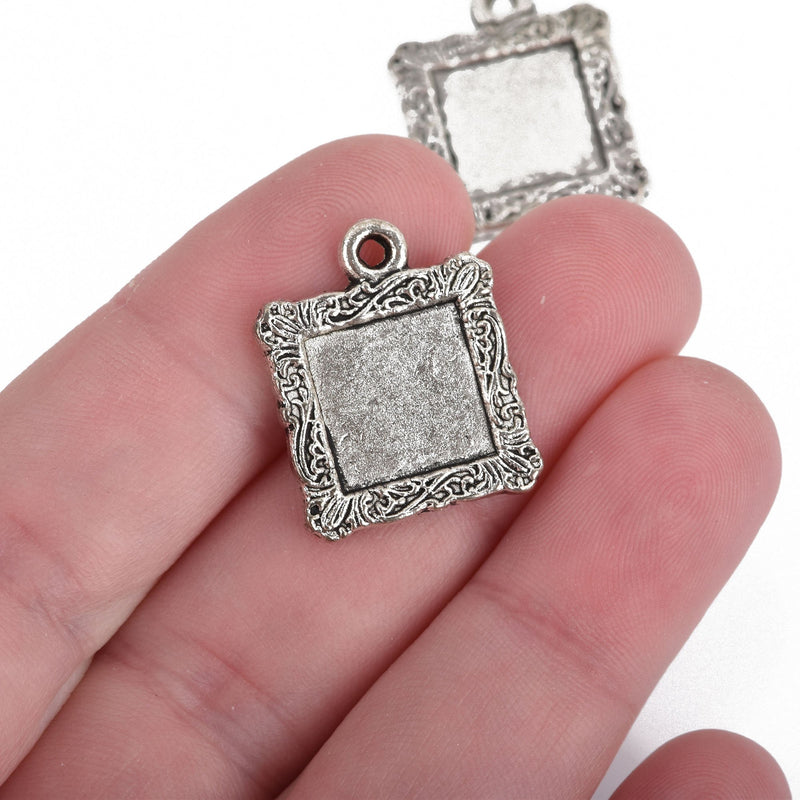 5 Silver Square Bezel Tray Charms, 23mm, tray fits 12mm square, chs3856