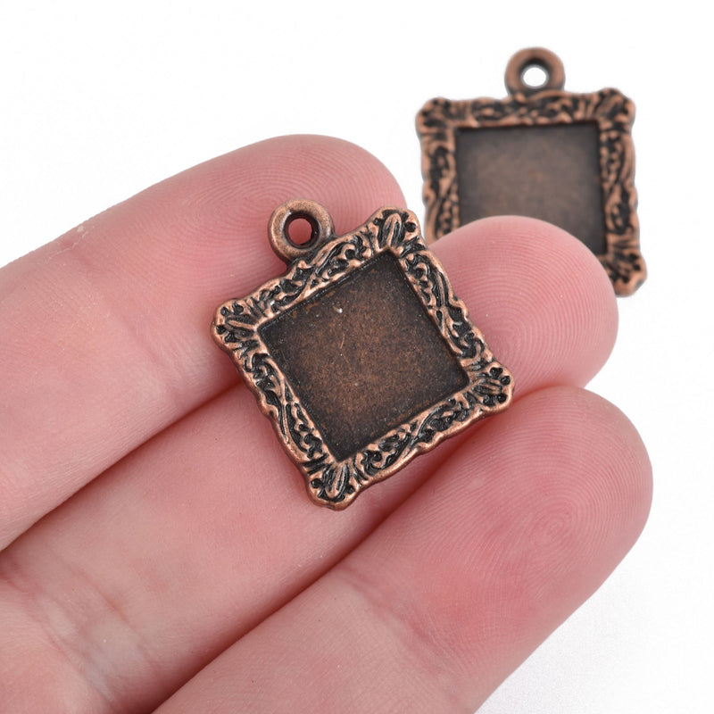 5 Copper Square Bezel Tray Charms, 23mm, tray fits 12mm square, chs3857