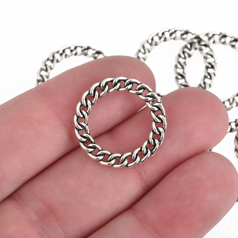 100 Circle Ring Charms, Silver Rope Charms, Connector Links, 21mm, bulk chs3859b