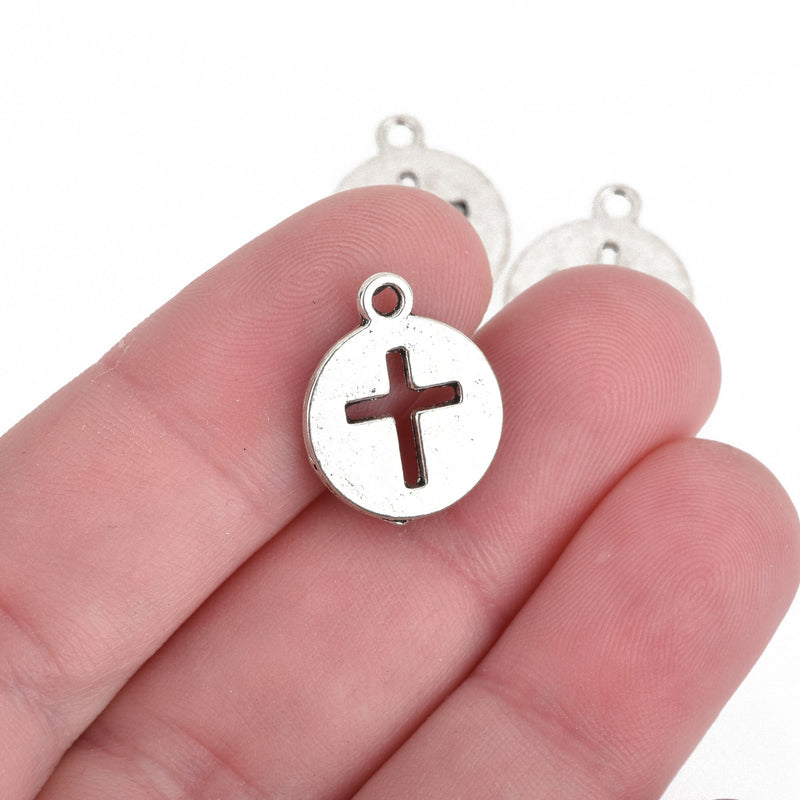 50 Silver CROSS Charms, 17mm, bulk chs3862b