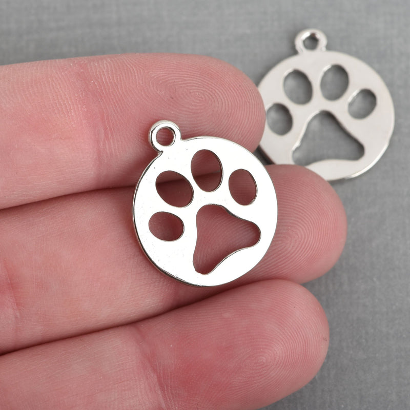 10 Silver PAW PRINT Cut Out Charms, Dog Cat Charms, 23mm, chs3863