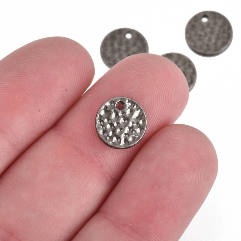 20 GUNMETAL Hammered Metal Coin Sequin Charms, Round Dot Charms, 10mm, chs3865