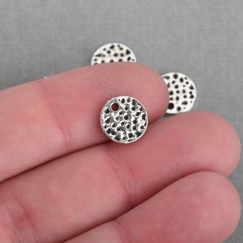 20 SILVER Hammered Metal Coin Sequin Charms, Round Dot Charms, 10mm, chs3866