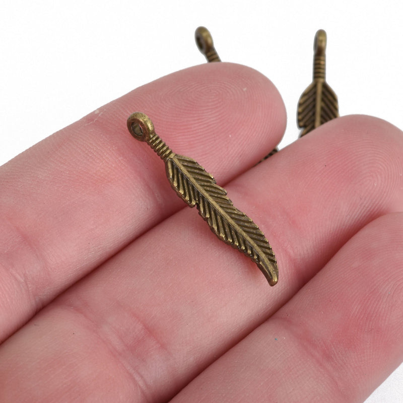 10 Bronze FEATHER Charms, 29x6mm, 1-1/8" long, chs3867