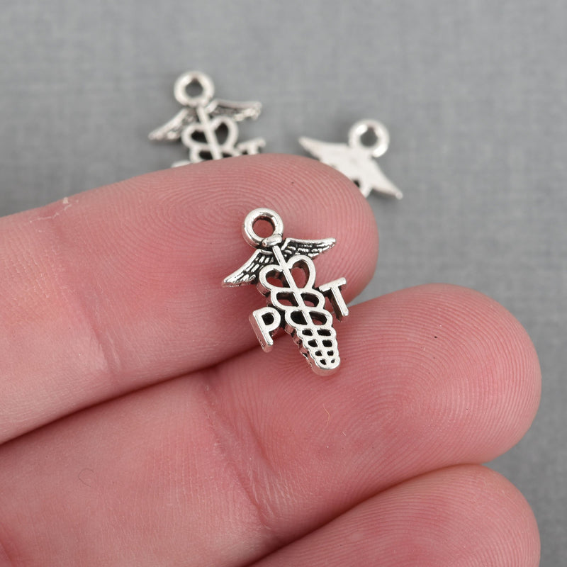 10 Silver PT PHYSICAL THERAPIST Charm Pendants, 15mm, chs3869