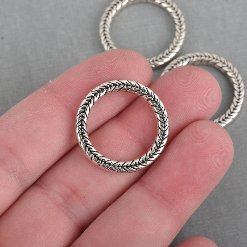 10 Circle Ring Charms, Silver Connector Links, 24mm, chs3870