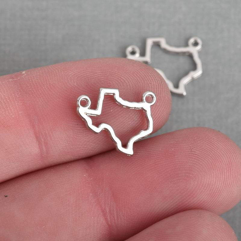 10 Silver TEXAS Charms, Outline State Texas Travel Charm Pendants, 14x11mm, chs3874