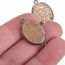 1 Champagne Druzy Oval Charm, Gunmetal bezel connector link, 27x16mm, chs3879
