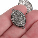 1 Silver Druzy Oval Charm, Gunmetal bezel connector link, 27x16mm, chs3883