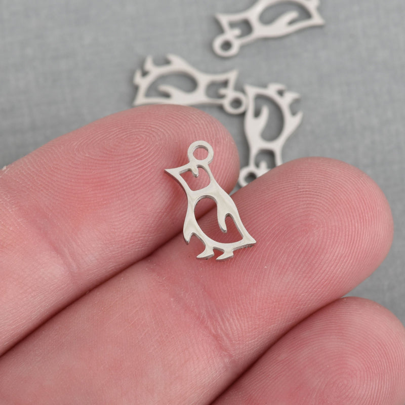 5 Silver PENGUIN Charms, Titanium Steel, 14mm, chs3884