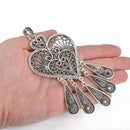 Large Silver HEART Pendant, Filigree, 5-1/8", chs3886
