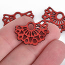 10 RED Faux Leather Charms, Filigree, vegan leather, 24mm, chs3889