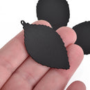 20 BLACK Faux Leather Charms, LEAF, vegan leather, 1-7/8" long, chs3891