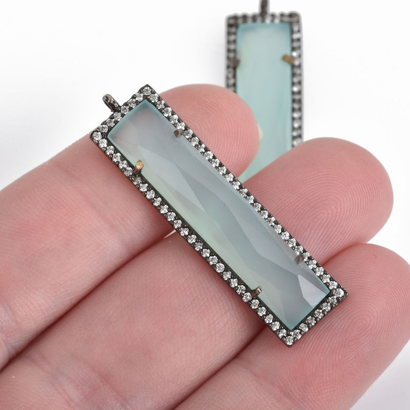 AMAZONITE Gemstone Pendant, Micro Pave' Gunmetal with CZ Rhinestones, 1-5/8" long, chs3893