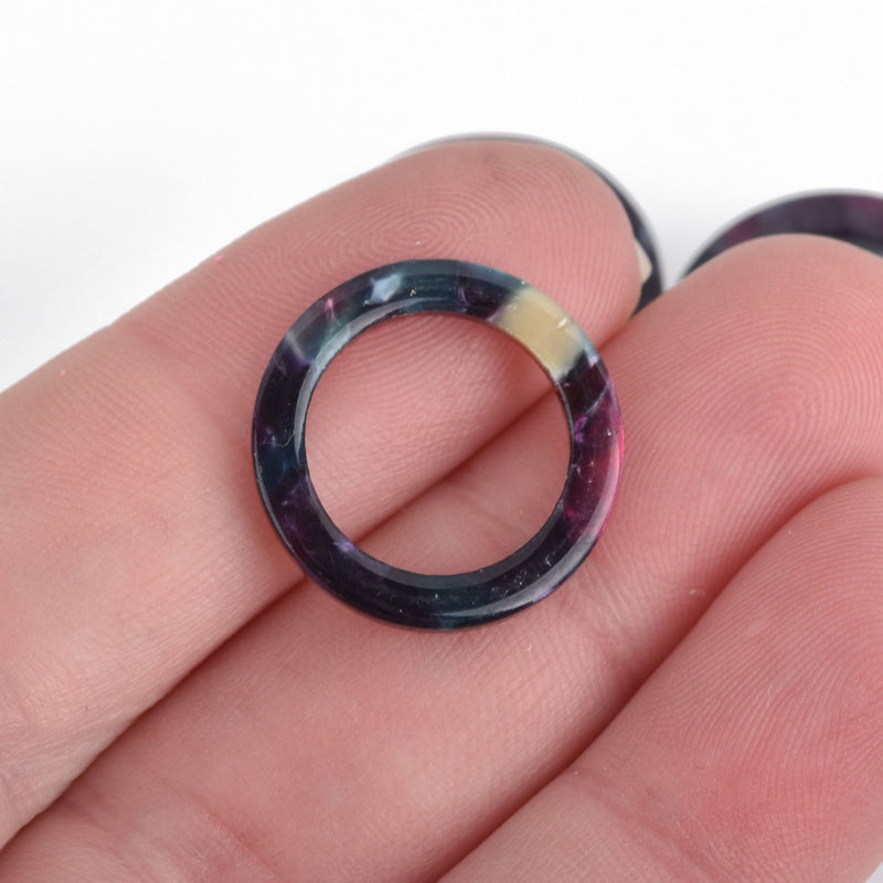 5 Resin Ring Drop Charms, Marble Washer, black, pink, green, blue, 20mm chs3895