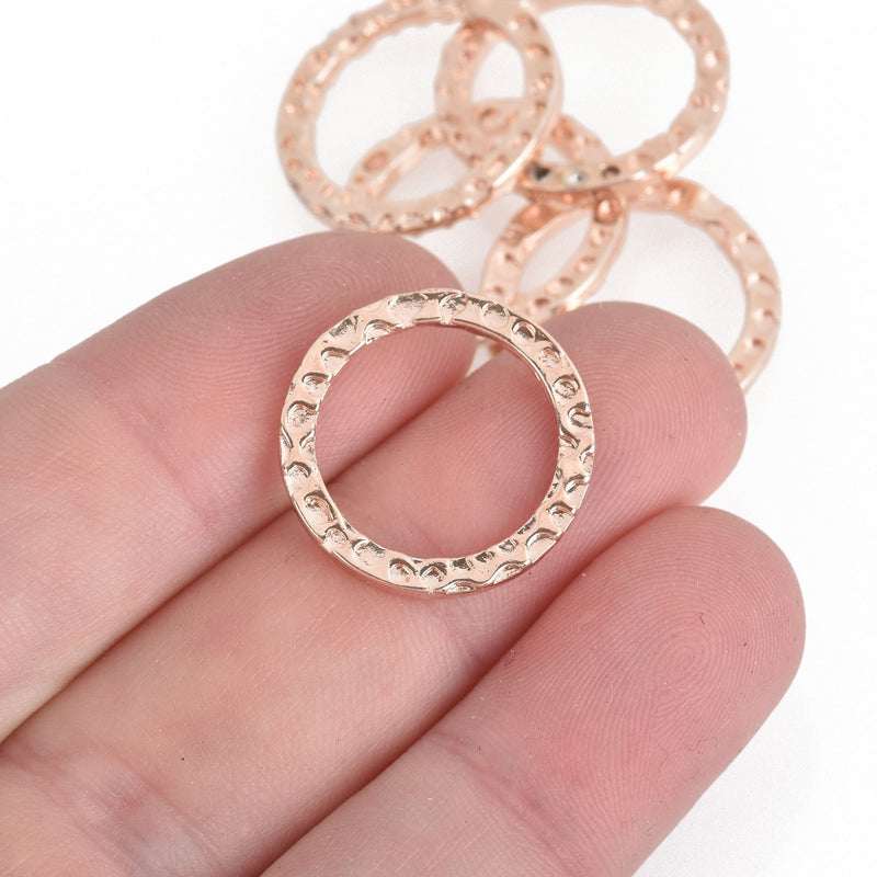 10 Copper Hammered Metal Textured CIRCLE RING Connectors 20mm, chs3899