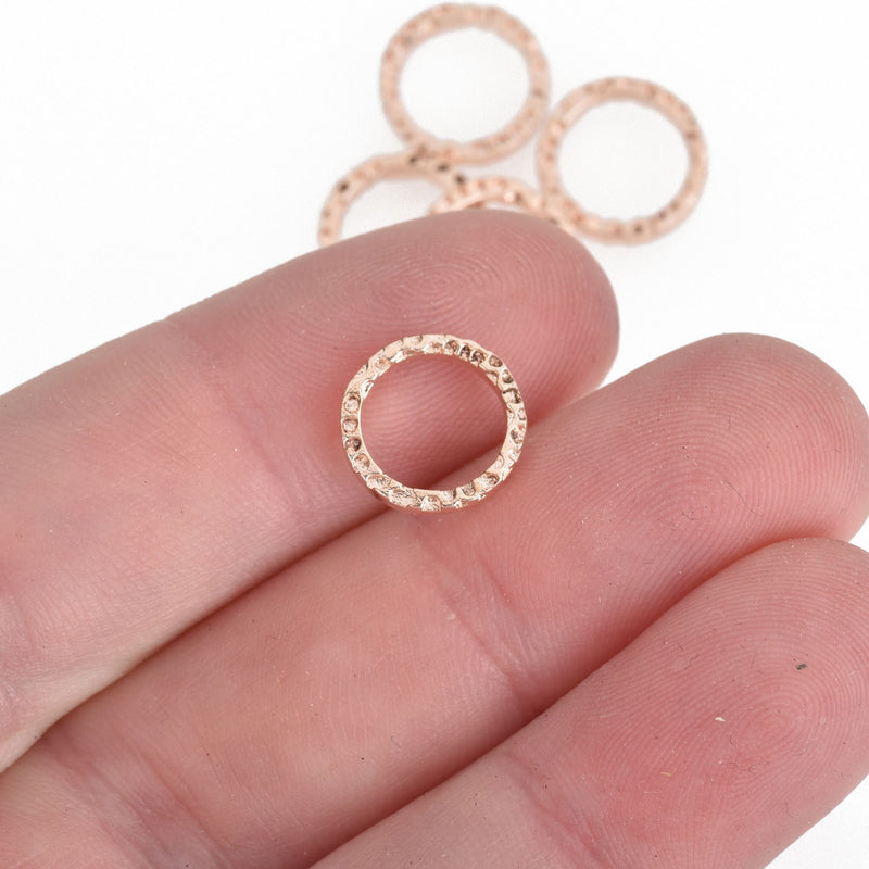 10 Copper Hammered Metal Textured CIRCLE RING Connectors 11mm, chs3900