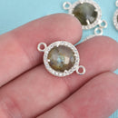 LABRADORITE Gemstone Pendant, Micro Pave' Silver with CZ Rhinestones, 22mm long, chs3901