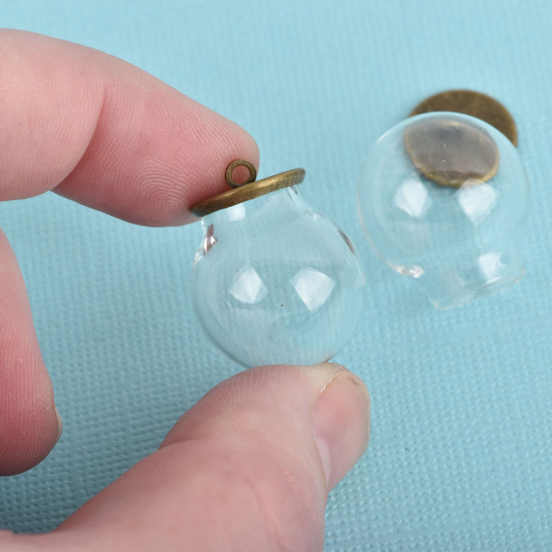 2 sets Glass Ball Charms, round globe glass vial with bronze brass topper, 20mm, chs3912